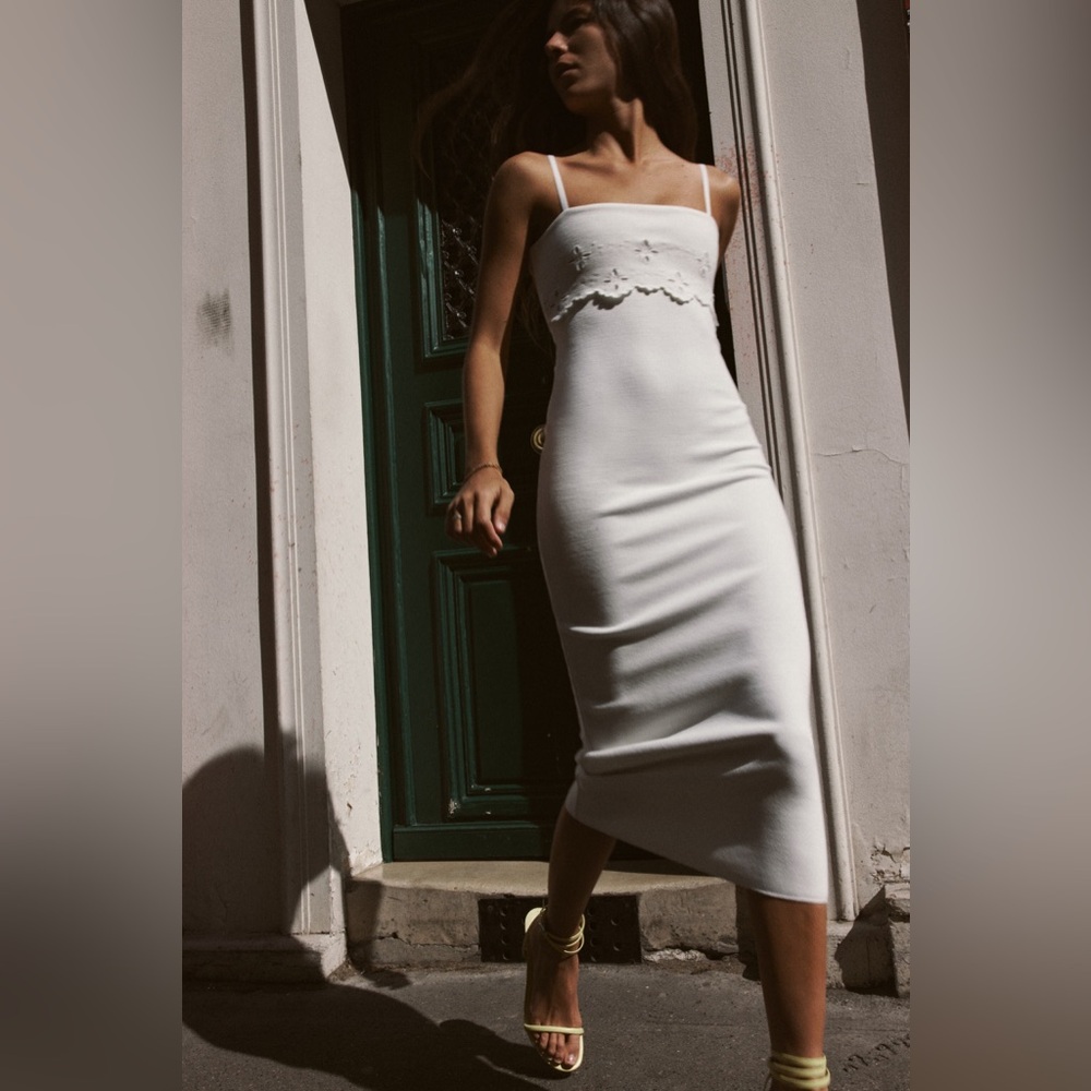 Embroidered Stretch Knit Midi Dress | Zara NWT
